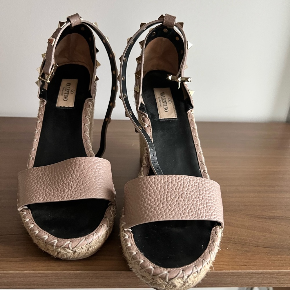 Valentino Rockstud Double Espadrille Wedge Sandals 38